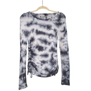 PINK Victoria’s Secret Ruched Tie Dye Waffle Knit Long Sleeve Shirt Blue Y2K Sm